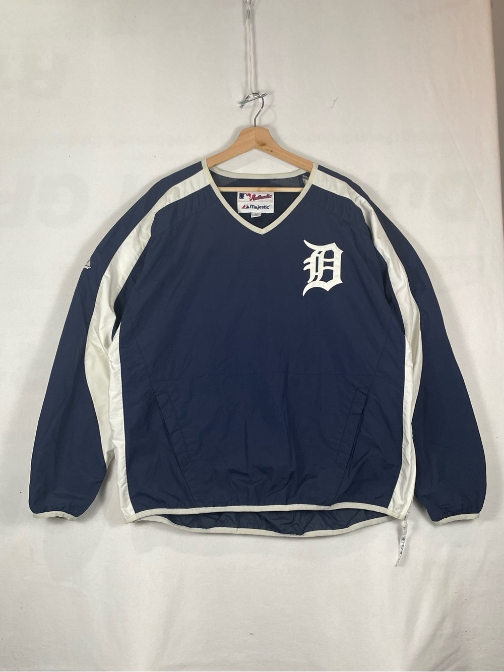 Vintage Majestic Detroit Tigers MLB Baseball Navy White Nylon Pullover Sz L